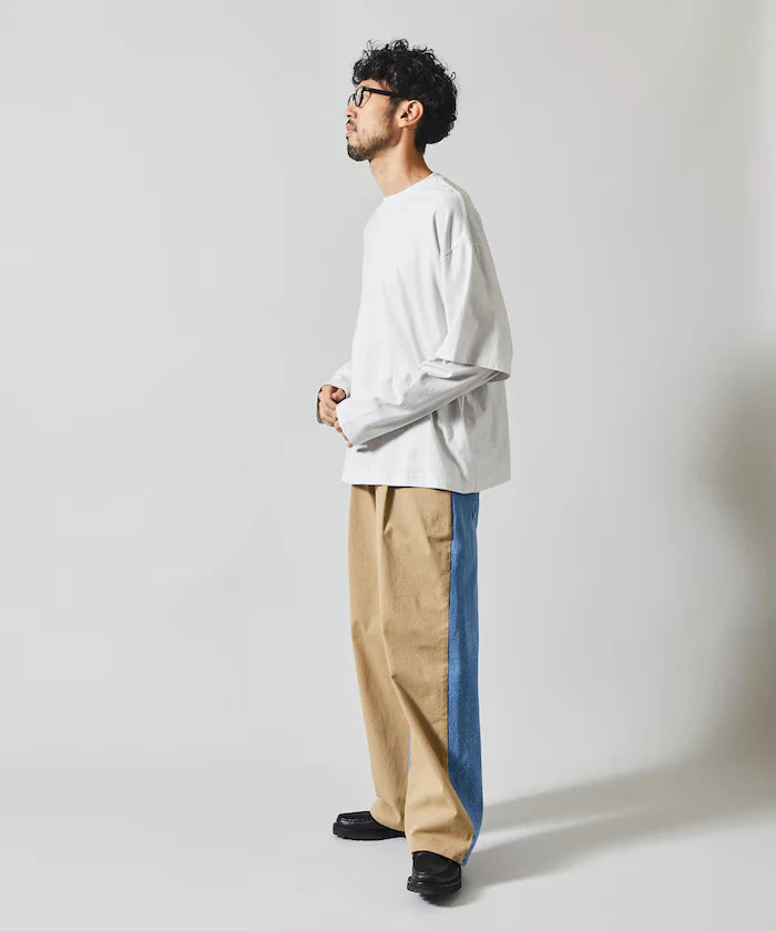 Chino Denim Docking Pants / Wide Straight Pants
