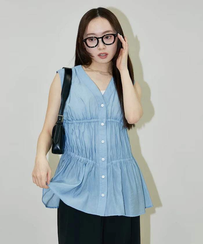 Sheer Broad Sleeveless Gathered Shift Blouse Limited Edition