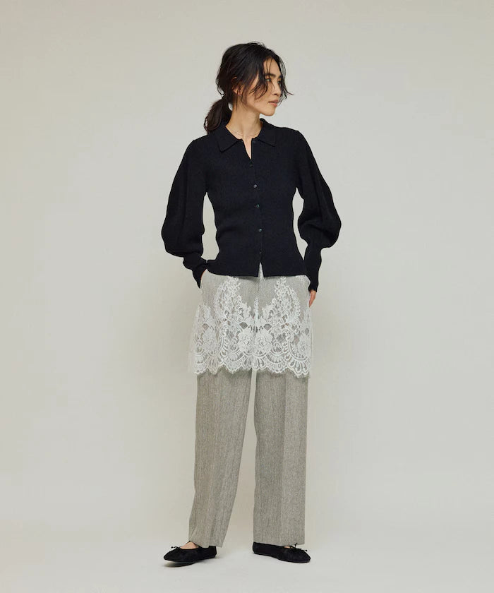 Lace Layered Slacks / Center Press Wide Slacks