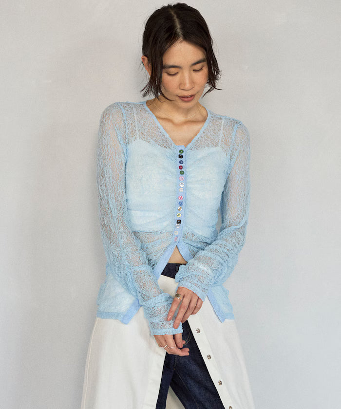 Many Button Lace Shirring Cardigan (Released on February 12 at 12:00)