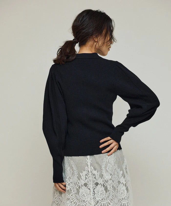 Functional material silk blend knit polo volume sleeve knit cardigan / anti-pill / machine washable
