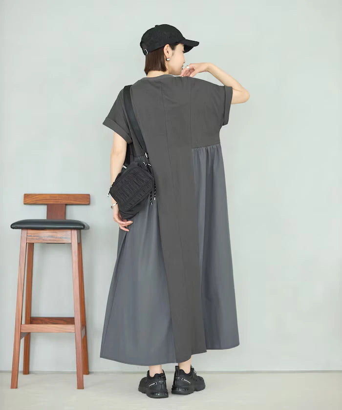 Organic Cotton Mixed Material Docking Gather Dress