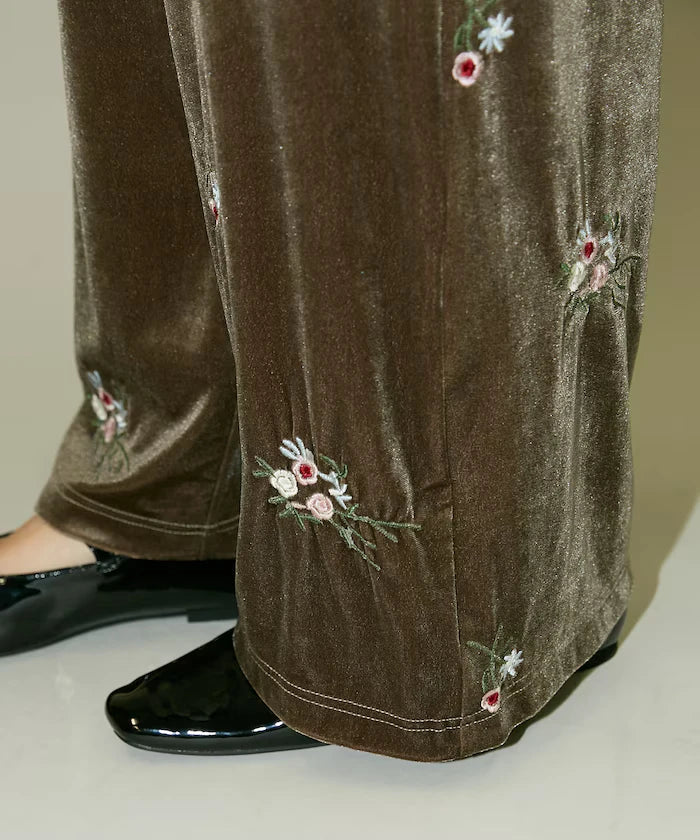 Flower Embroidery Velvet Easy Pants Limited Edition