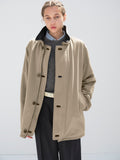 REVERSIBLE WOOL TWISTED TWILL / SHEEP LEATHER HALF COAT
