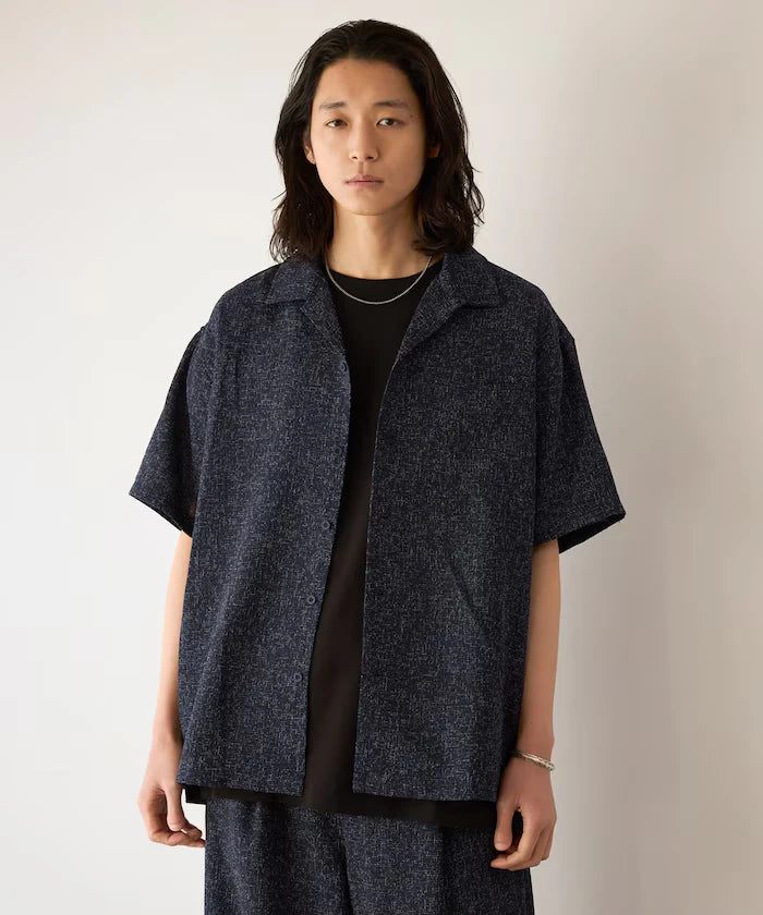 Dry Touch Summer Tweed Short Sleeve Open Collar Shirt
