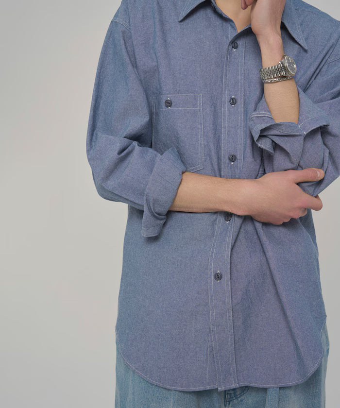 Oversized Classic Regular Collar Chambray Shirt Long Sleeve