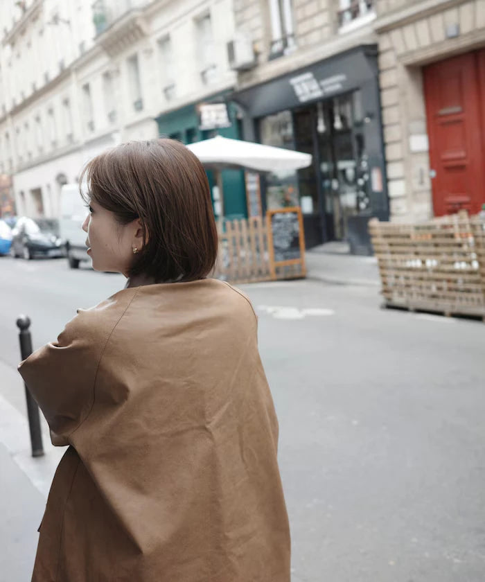 Oversized leatherette blouson / Mixed material switching