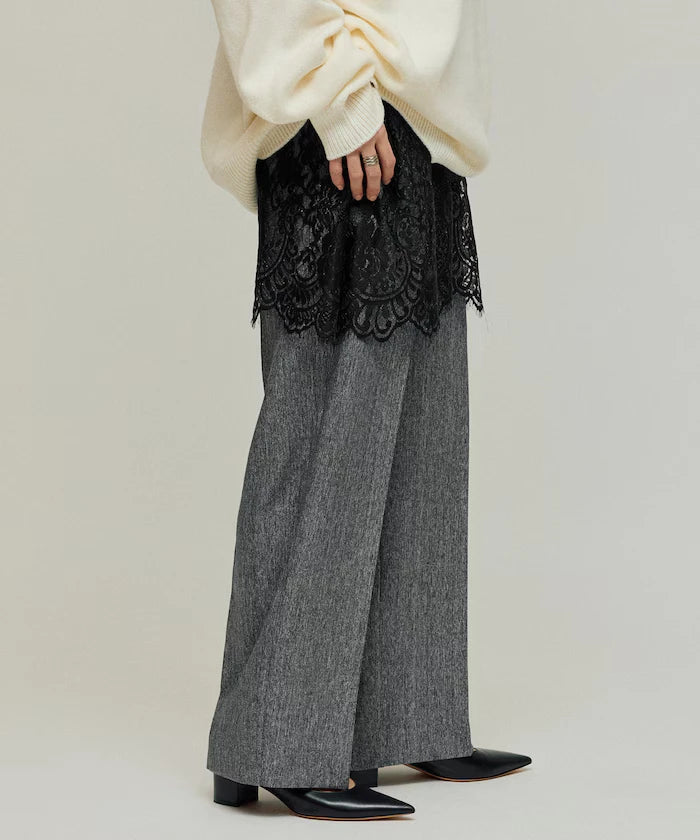 Lace Layered Slacks / Center Press Wide Slacks