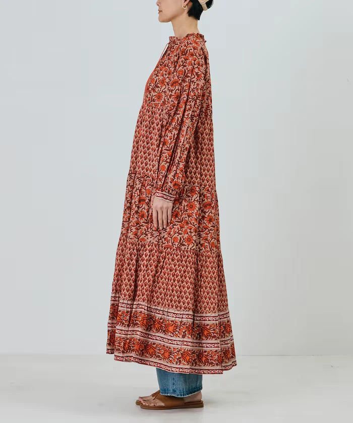 India Flower Print 4-Tiered Dress