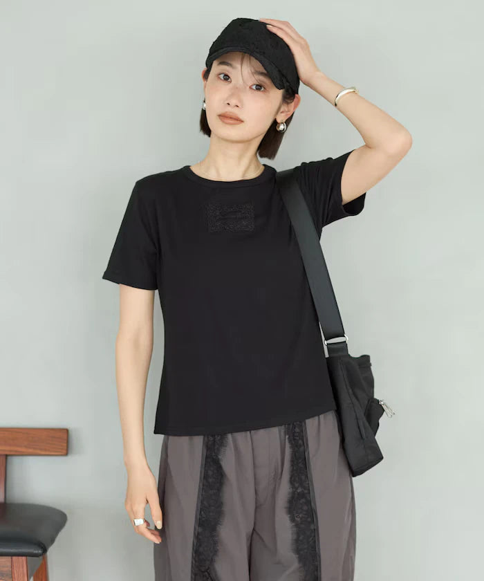 Lace Applique Cotton Modal T-Shirt