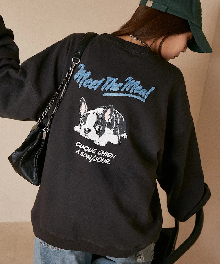 Sagara Embroidery French Bulldog Fleece-Lined Sweatshirt Limited Edition