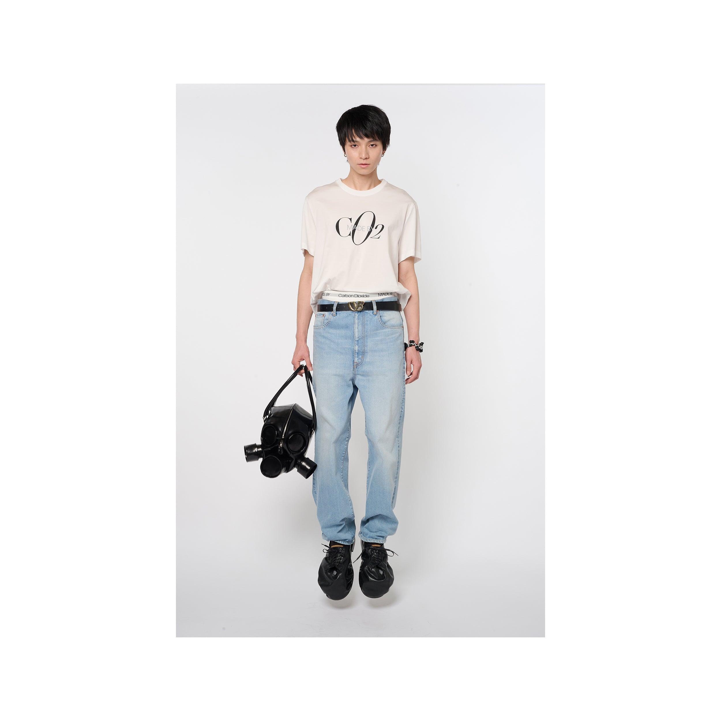 GAS MASK LEATHER HANDBAG：BLACK