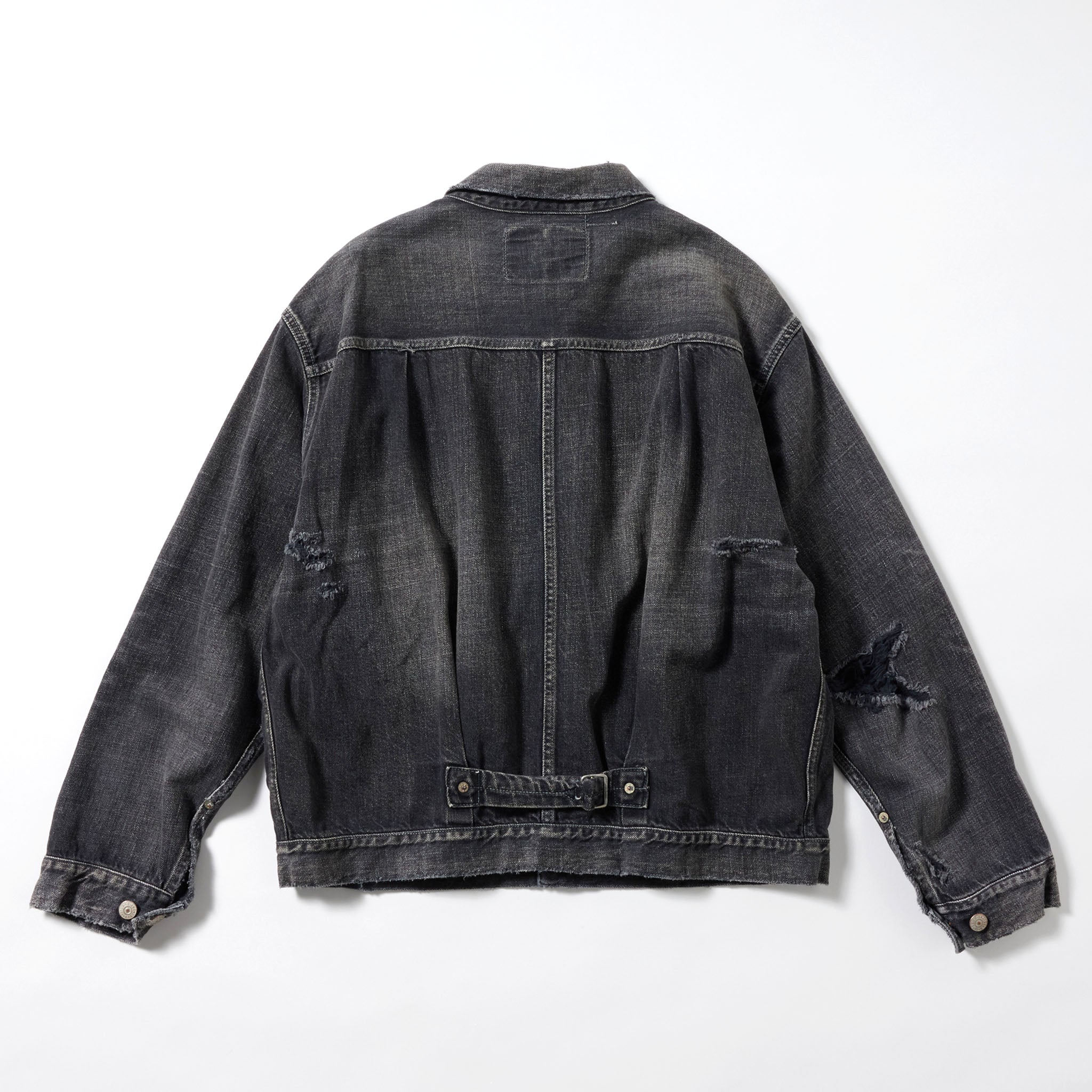 GL15558H / RECYCLED WASTE SUVIN COTTON YARN 11.5oz. DENIM PLEATED BLOUSE VINTAGE WASHED