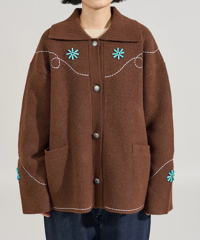 Western-Style Beaded Knit Cardigan