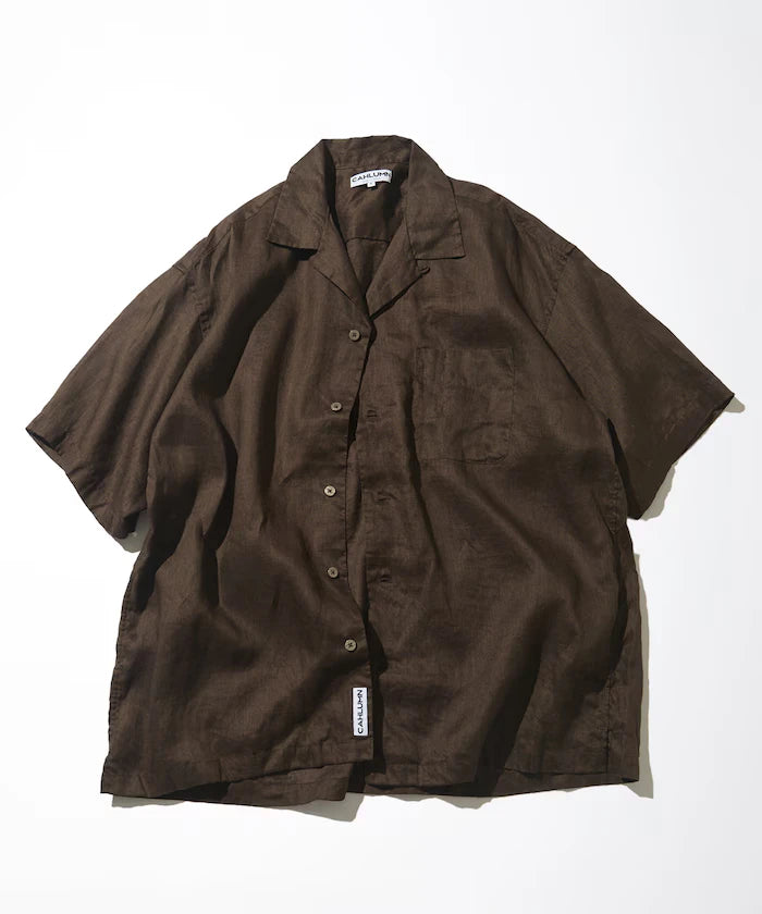 Linen Open Collar Short Sleeve Shirt