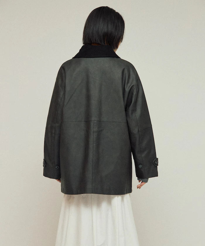 Oversized Crush Leatherette Jacket / Collar Corduroy