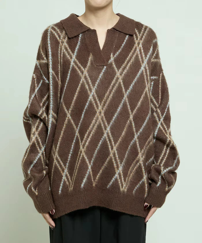 Checked pattern mohair touch skimmer knit limited edition