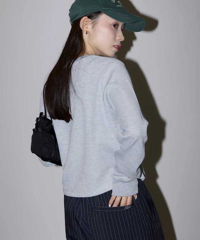 Mini Waffle Henley Neck Cropped Long Sleeve T Limited Edition