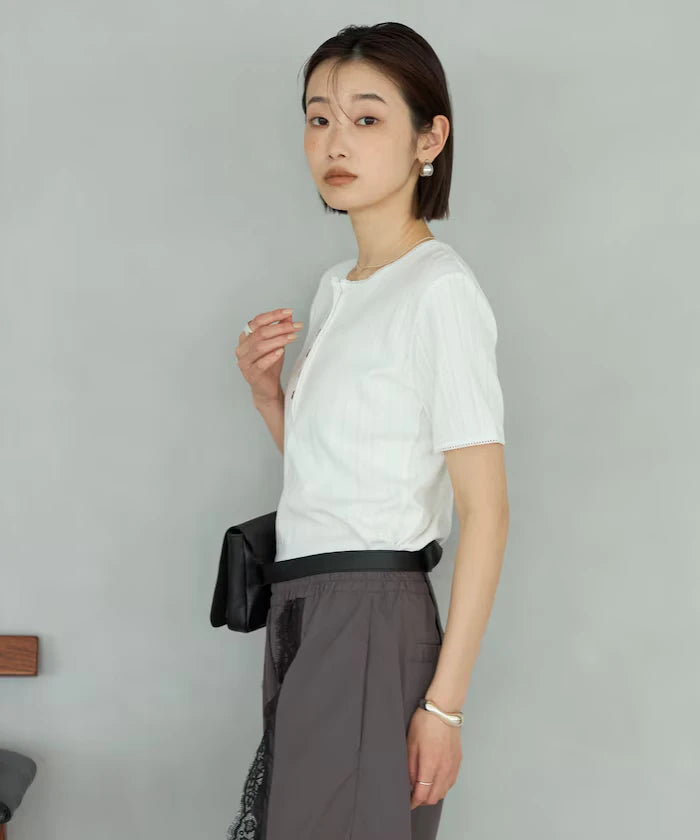 Henry Neck Knitted Lace T-Shirt