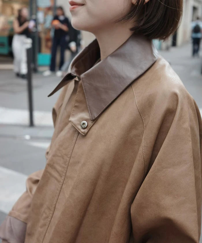 Oversized leatherette blouson / Mixed material switching