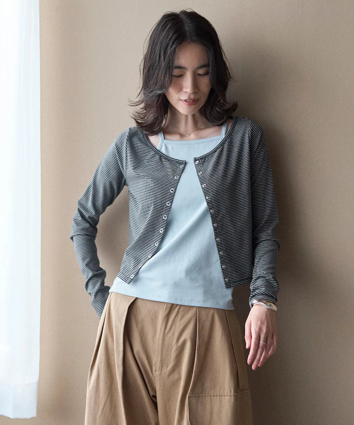 Layered Set Top / Striped Cardigan & Camisole