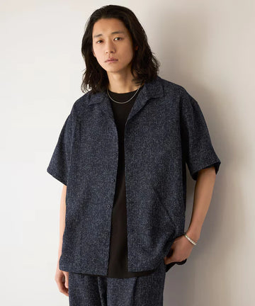 Dry Touch Summer Tweed Short Sleeve Open Collar Shirt