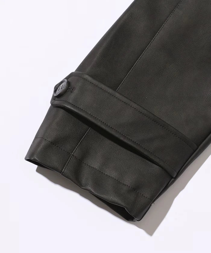 Oversized Crush Leatherette Jacket / Collar Corduroy