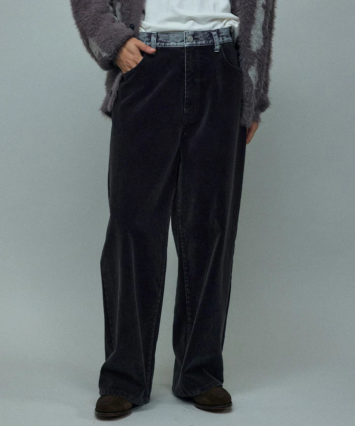 Flocked Denim Contrast Wide Straight Pants