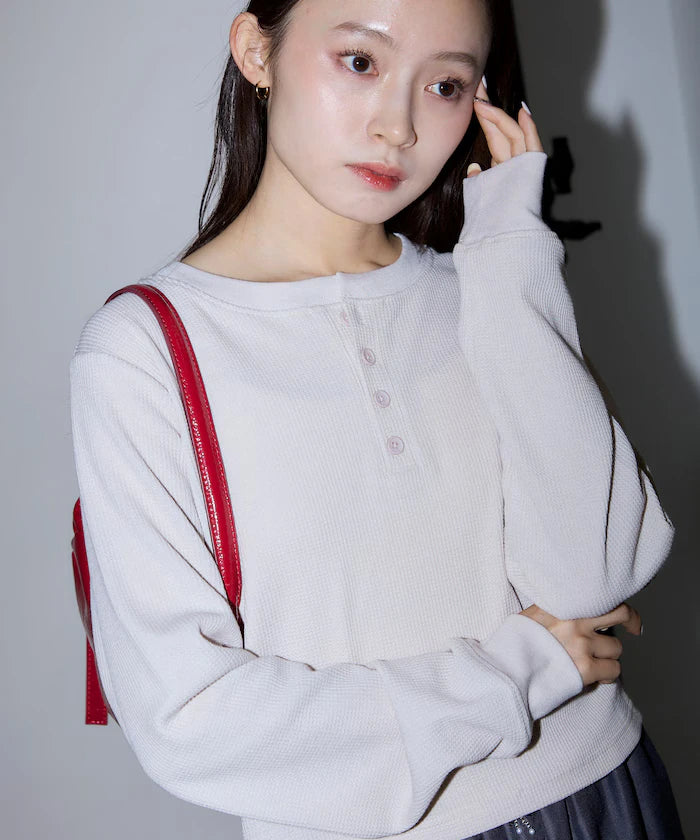 Mini Waffle Henley Neck Cropped Long Sleeve T Limited Edition