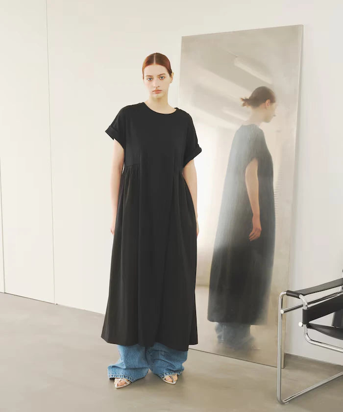 Organic Cotton Mixed Material Docking Gather Dress