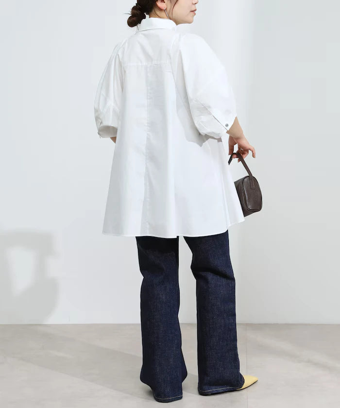 Color Added Balloon Sleeve Shirt / 5 Sleeve Blouse