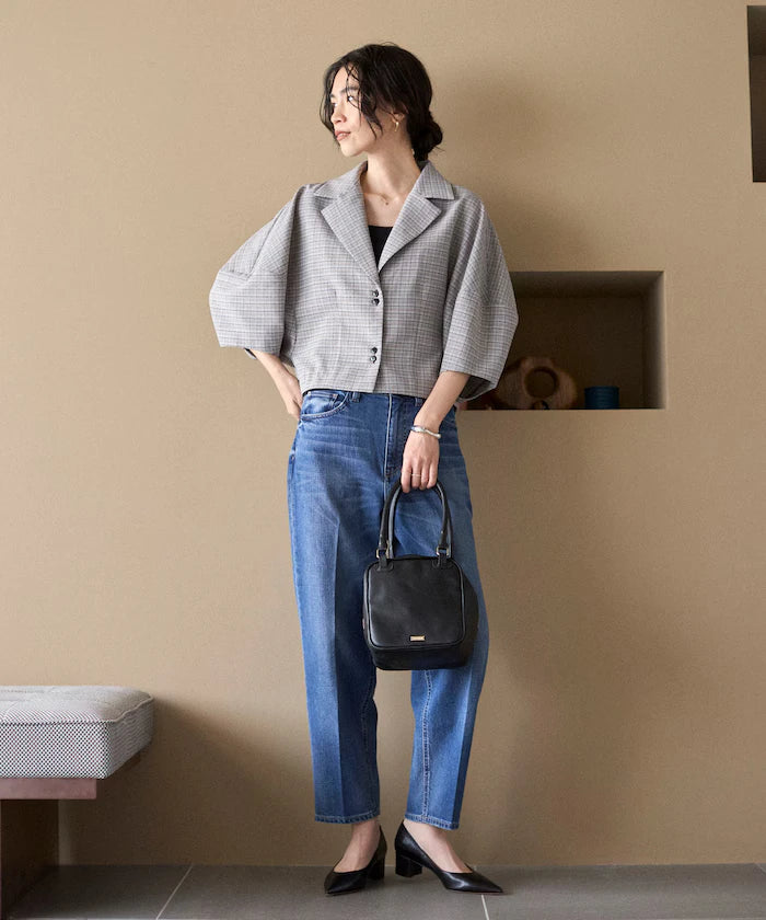 Collar Check Balloon Sleeve Shirt / Compatible with Setup