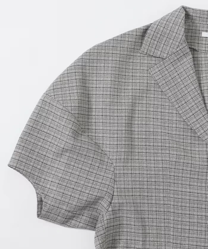 Collar Check Balloon Sleeve Shirt / Compatible with Setup