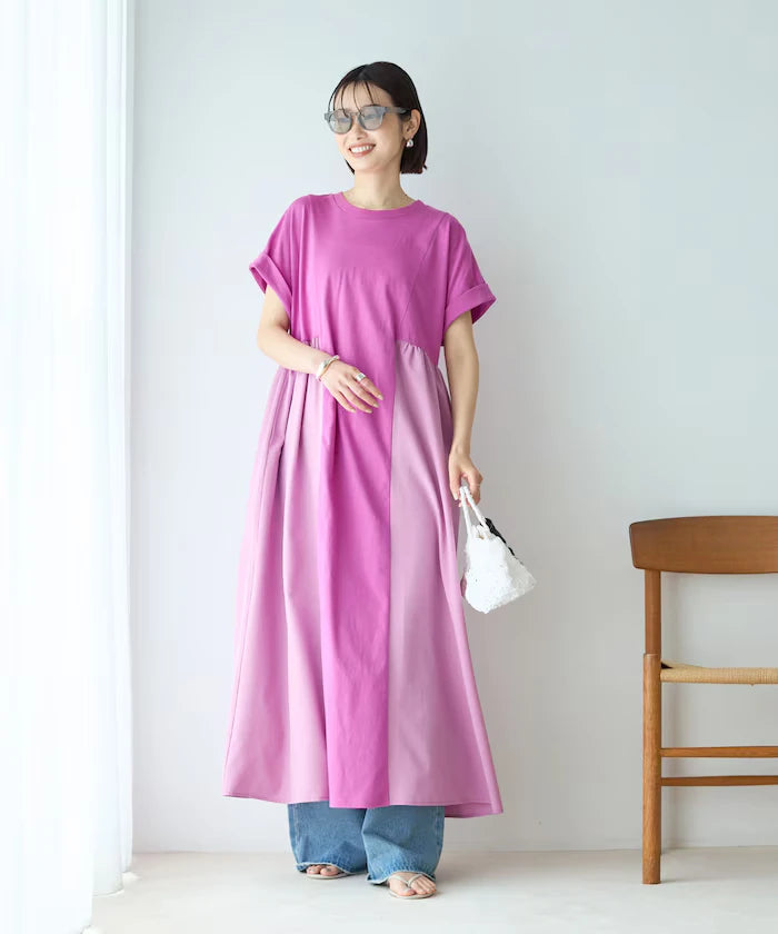 Organic Cotton Mixed Material Docking Gather Dress