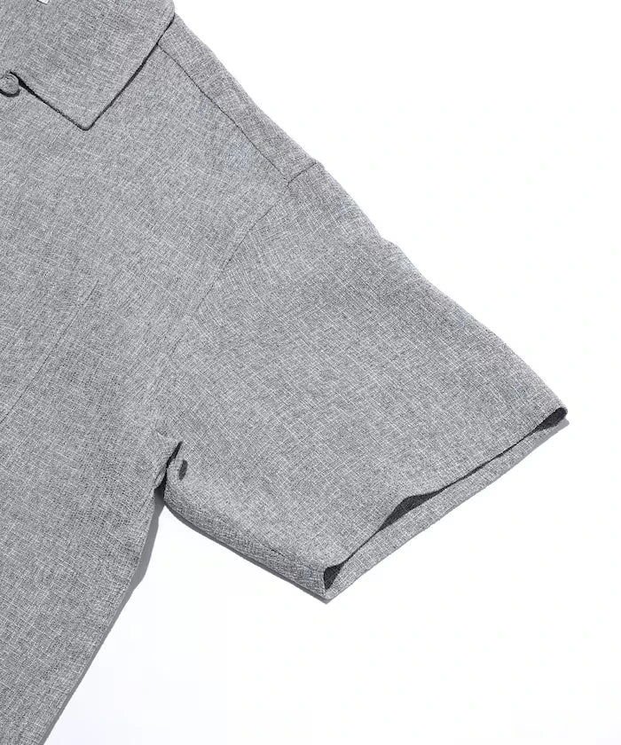 Dry Touch Summer Tweed Short Sleeve Open Collar Shirt