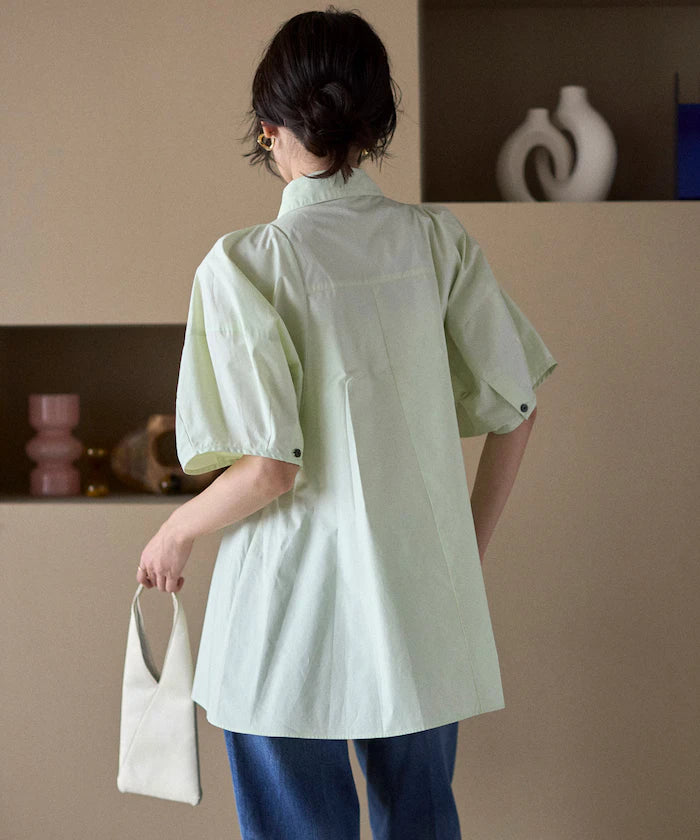 Color Added Balloon Sleeve Shirt / 5 Sleeve Blouse