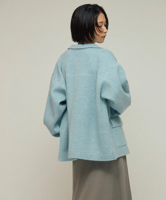 Oversized Wool Blend Knit Coverall / Color Stitch Knit Jacket