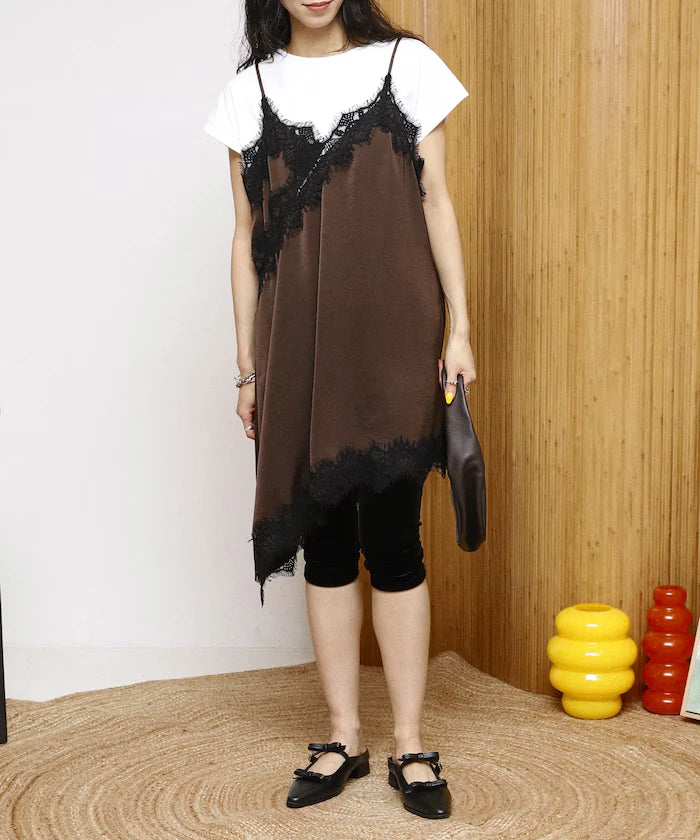 Lace Contrast Vintage Satin Camisole Top