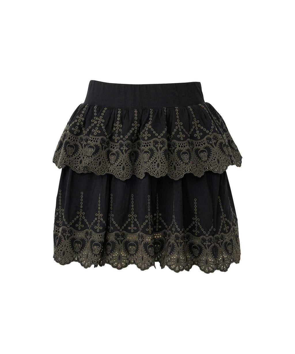 SKULL LACE Scalloped Embroidery Skirt
