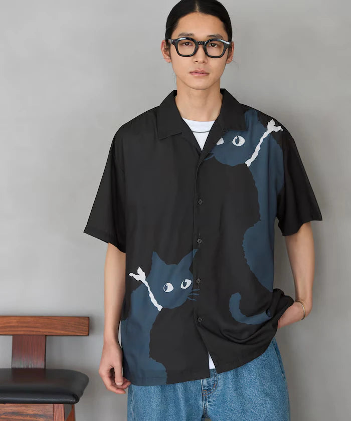 Open Collar Big Pattern Short Sleeve Shirt / Big Silhouette