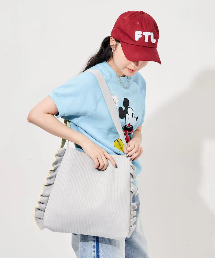 Color Block Knit Ruffle One Shoulder Bag