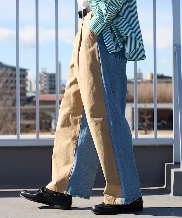Chino Denim Docking Pants / Wide Straight Pants