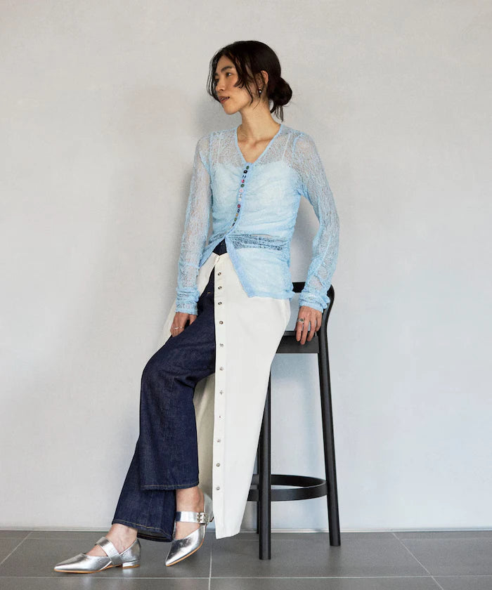 Many Button Lace Shirring Cardigan