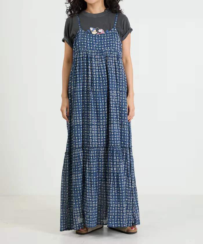 India Woodblock Flower Print Cami Dress