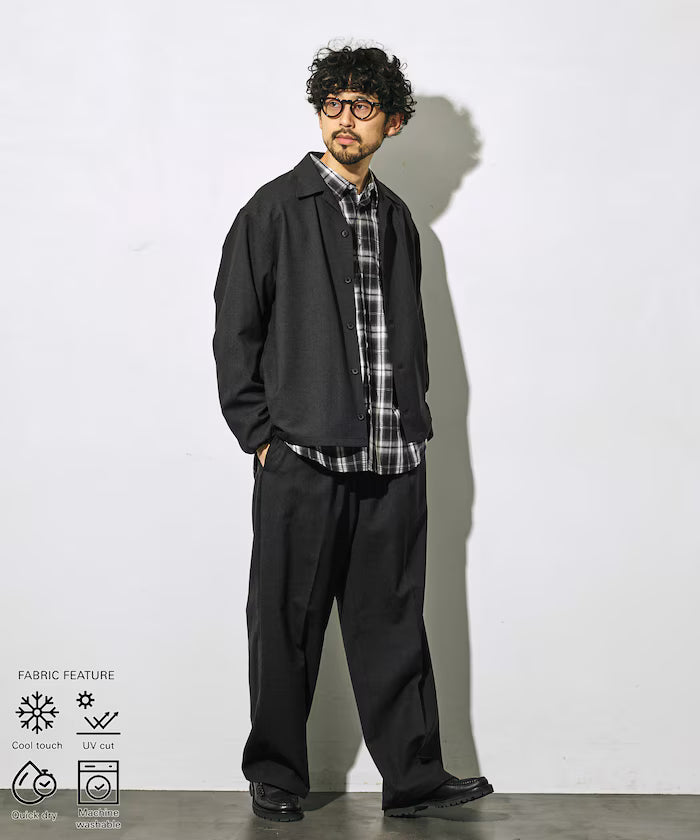 Functional Material Oversized CPO Shirt & Wide Easy Pants Setup / Washable / UV Cut / Quick Dry / Contact Cooling
