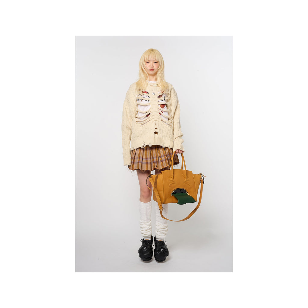 RIB CAGE CABLE KNIT PULLOVER：IVORY