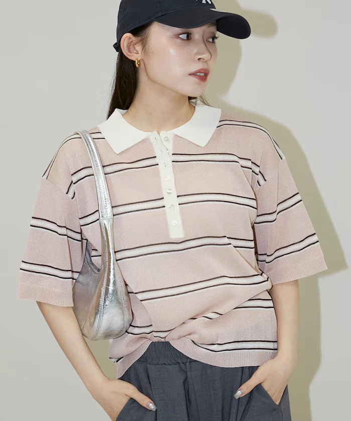 Sheer Border Short Sleeve Polo Summer Knit Limited Release