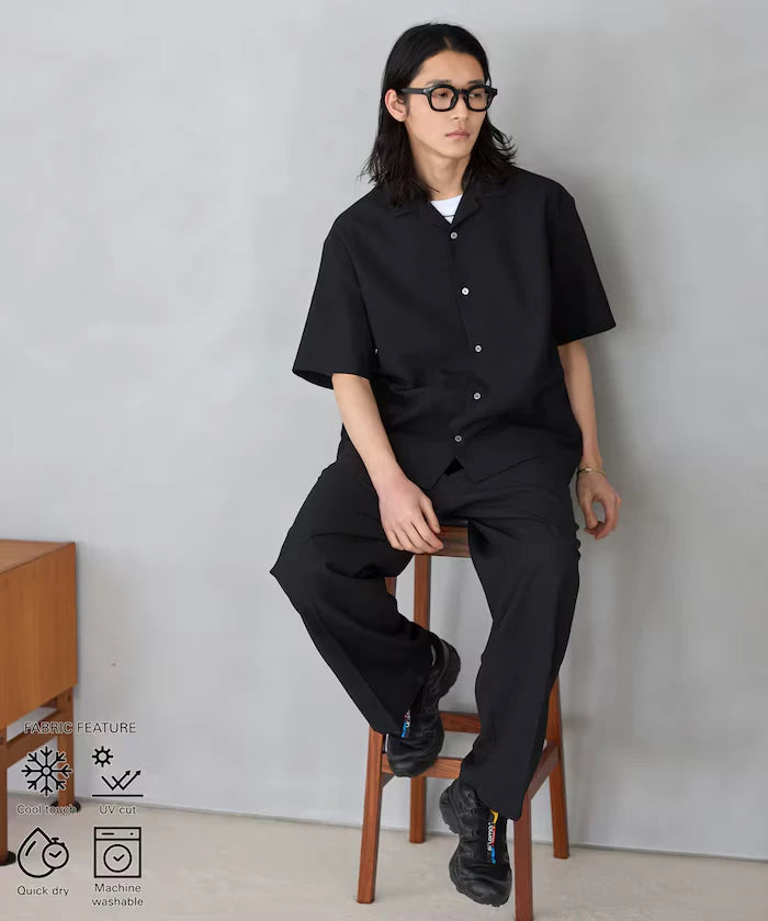Functional Material Open Collar Short Sleeve Shirt Set 3 Piece Set / Washable / UV Cut / Quick Dry / Cooling Touch