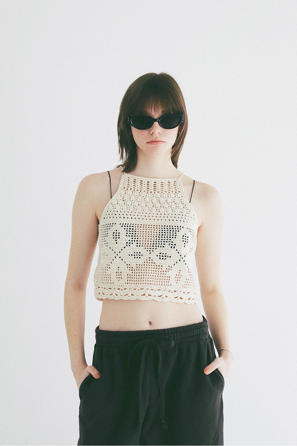 CROCHET CAMI KNIT TOPS