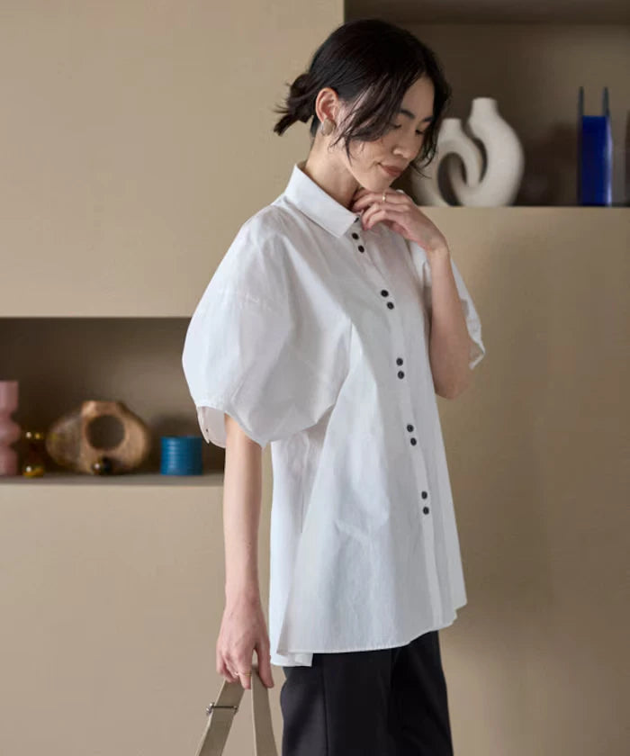 Switching Design Balloon Sleeve Shirt / 5-Minute Sleeve Blouse [Limited Edition]